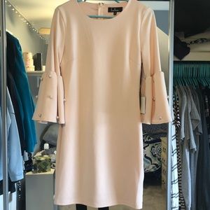Light pink dress with pearled bell sleeves